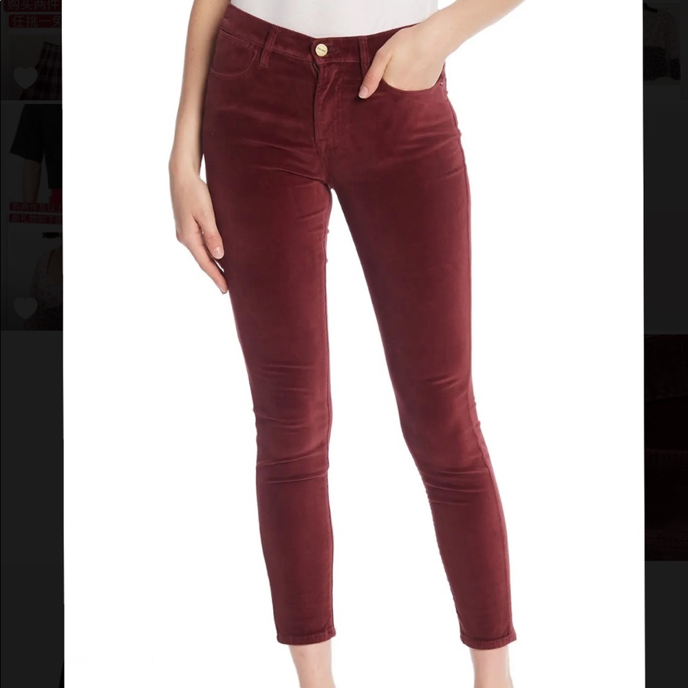 NWT FRAME Solid Velvet Skinny Jeans